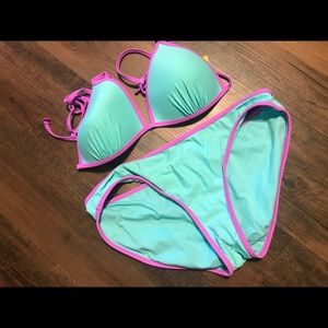 Aqua and pink swim suit